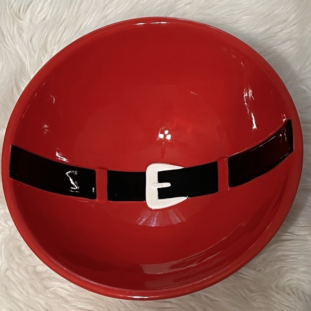Department 56 Santa Belt Red Ceramic Serving Bowl Christmas Holiday Decor 9"